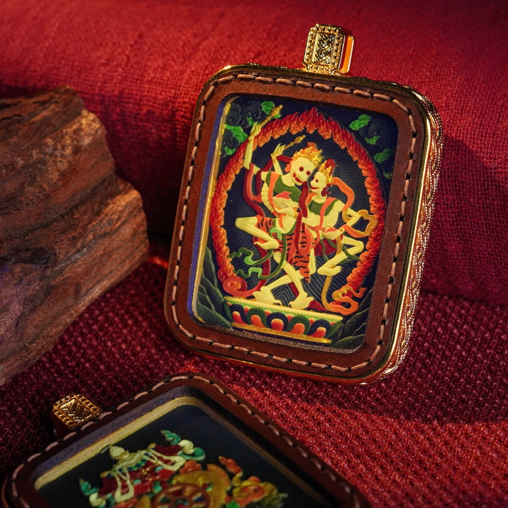 Citipati: The Eternal Dance of Liberation | Reversible Hand-Painted Micro-Art in Artisan Leather