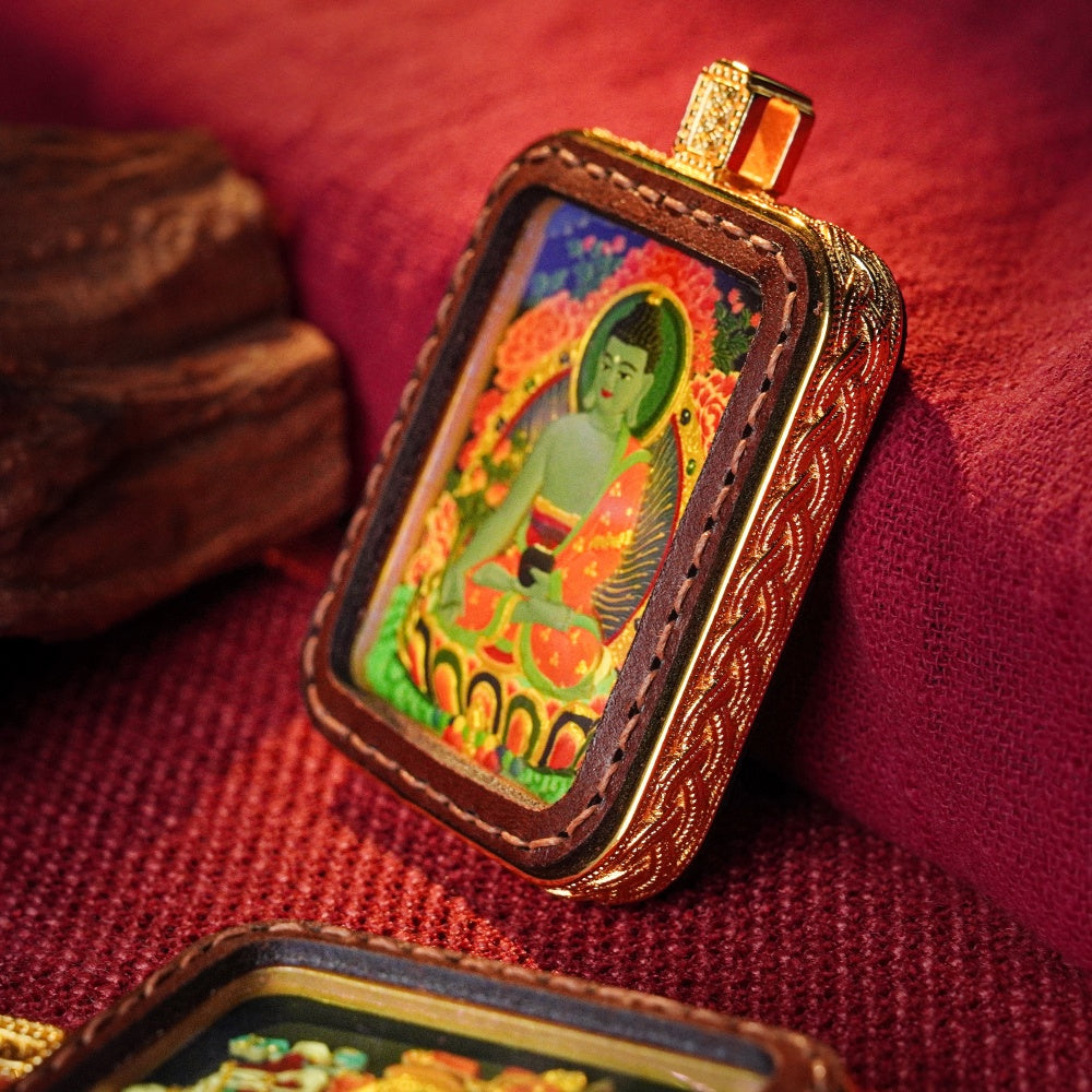 Medicine Buddha: The Source of Infinite Healing | Reversible Hand-Painted Micro-Art in Artisan Leather