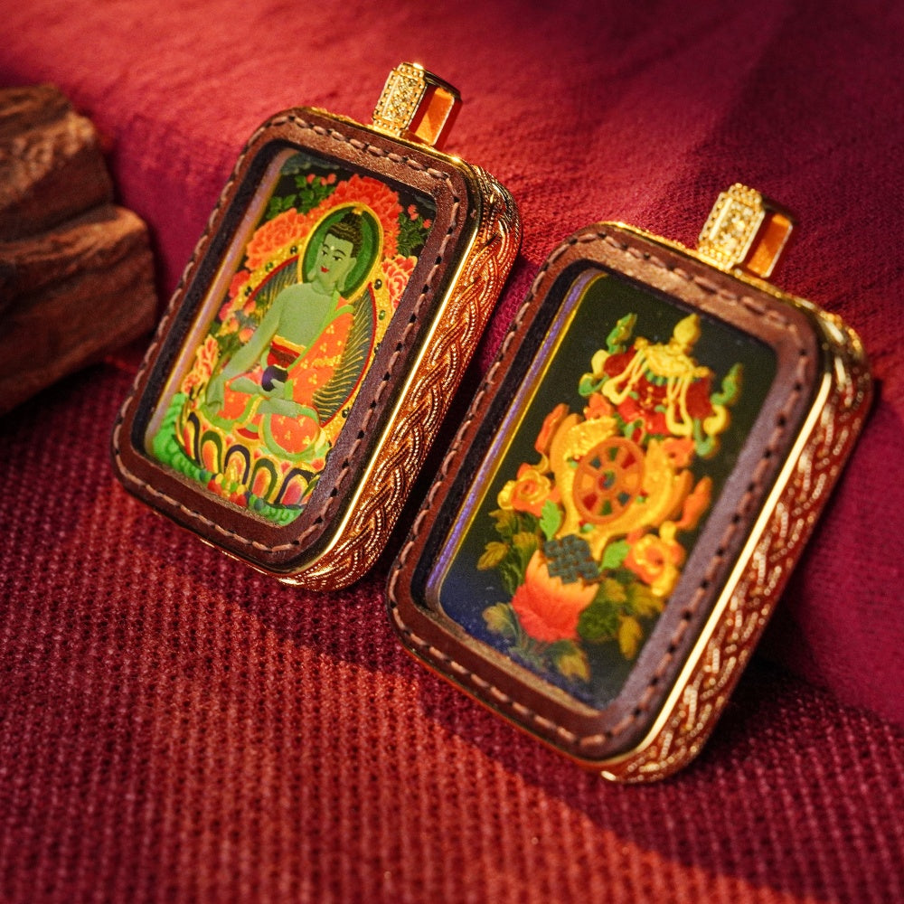 Medicine Buddha: The Source of Infinite Healing | Reversible Hand-Painted Micro-Art in Artisan Leather
