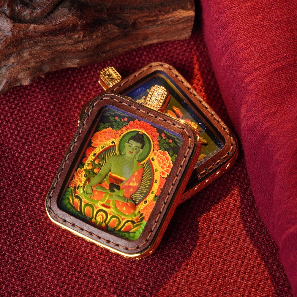 Medicine Buddha: The Source of Infinite Healing | Reversible Hand-Painted Micro-Art in Artisan Leather