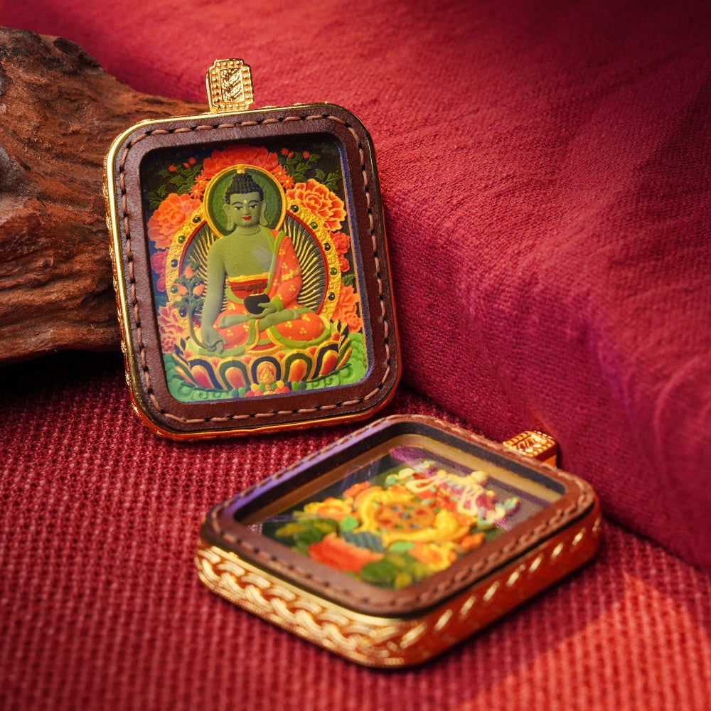 Medicine Buddha: The Source of Infinite Healing | Reversible Hand-Painted Micro-Art in Artisan Leather