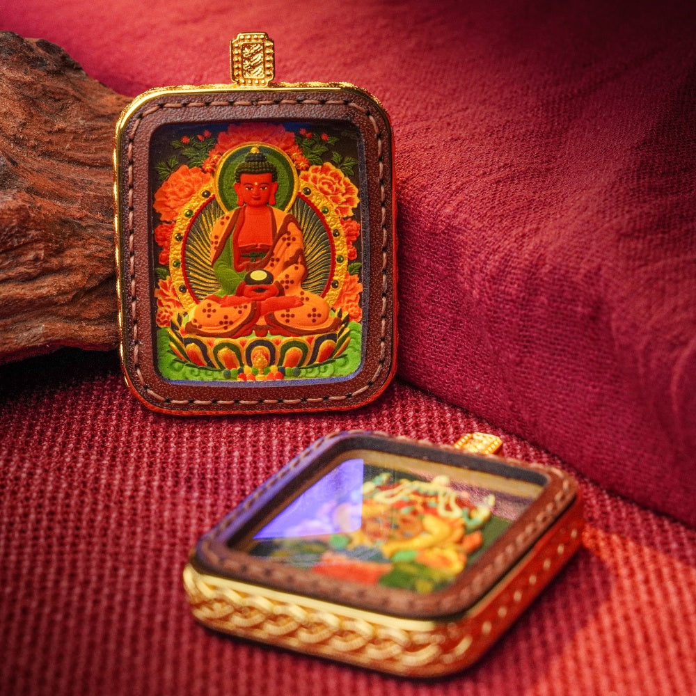 Amitabha Buddha: The Guardian of Infinite Light | Reversible Hand-Painted Micro-Art in Artisan Leather