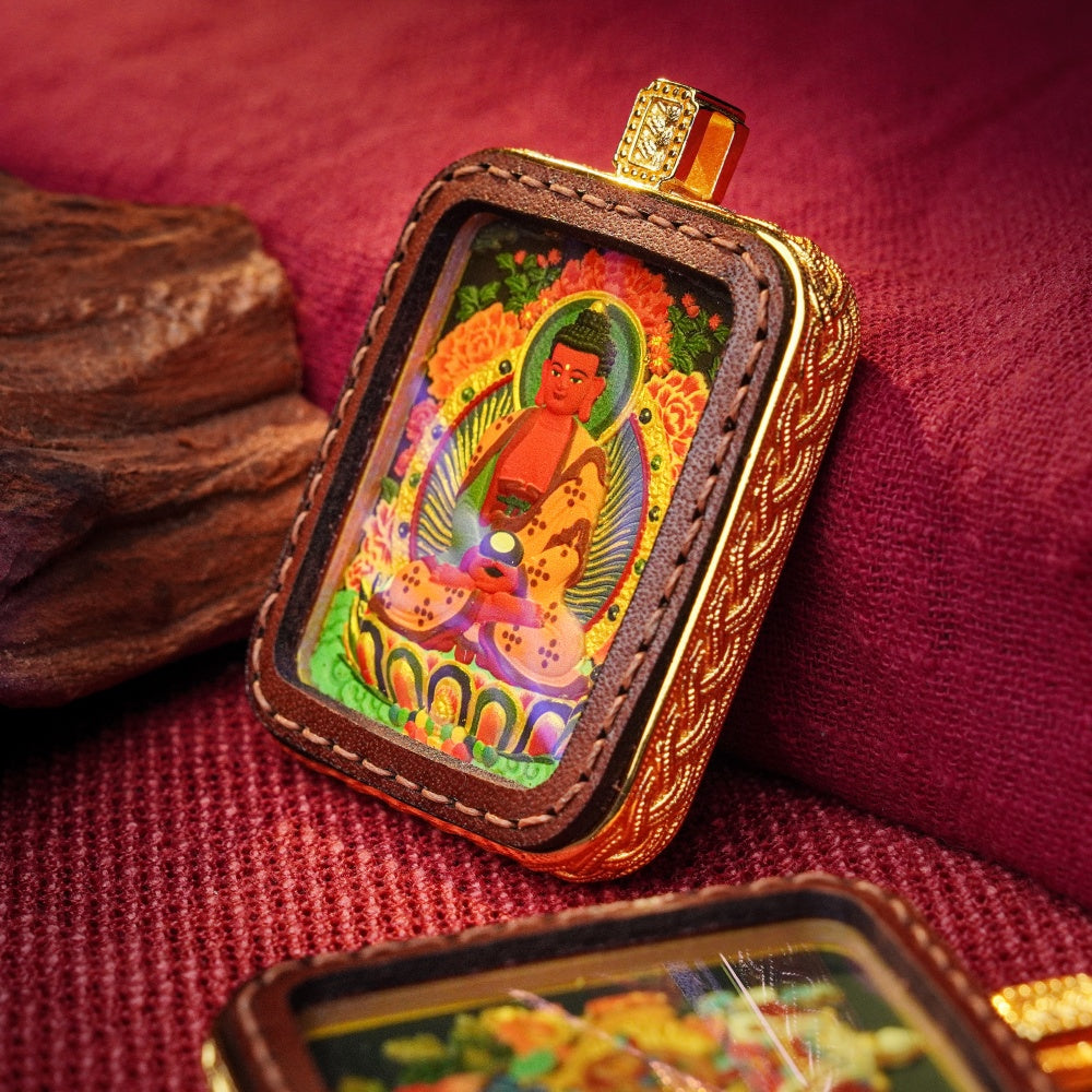 Amitabha Buddha: The Guardian of Infinite Light | Reversible Hand-Painted Micro-Art in Artisan Leather