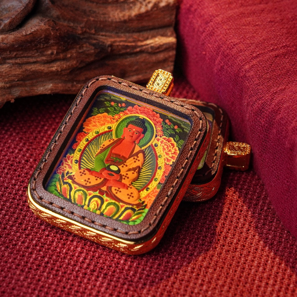 Amitabha Buddha: The Guardian of Infinite Light | Reversible Hand-Painted Micro-Art in Artisan Leather
