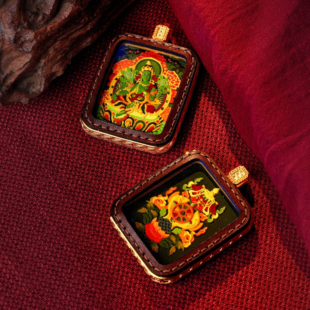 Green Tara: The Goddess of Swift Compassion | Reversible Hand-Painted Micro-Art in Artisan Leather