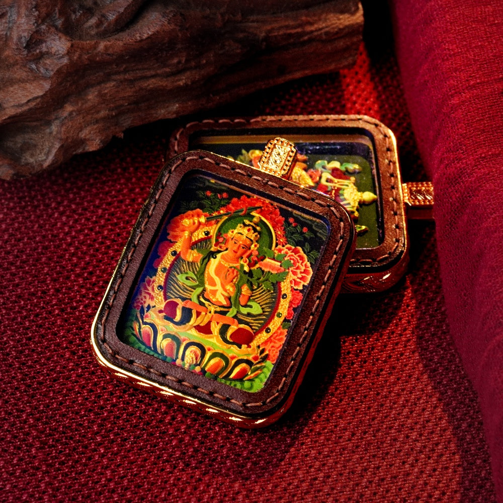 Manjushri: The Bodhisattva of Transcendent Wisdom | Reversible Hand-Painted Micro-Art in Artisan Leather