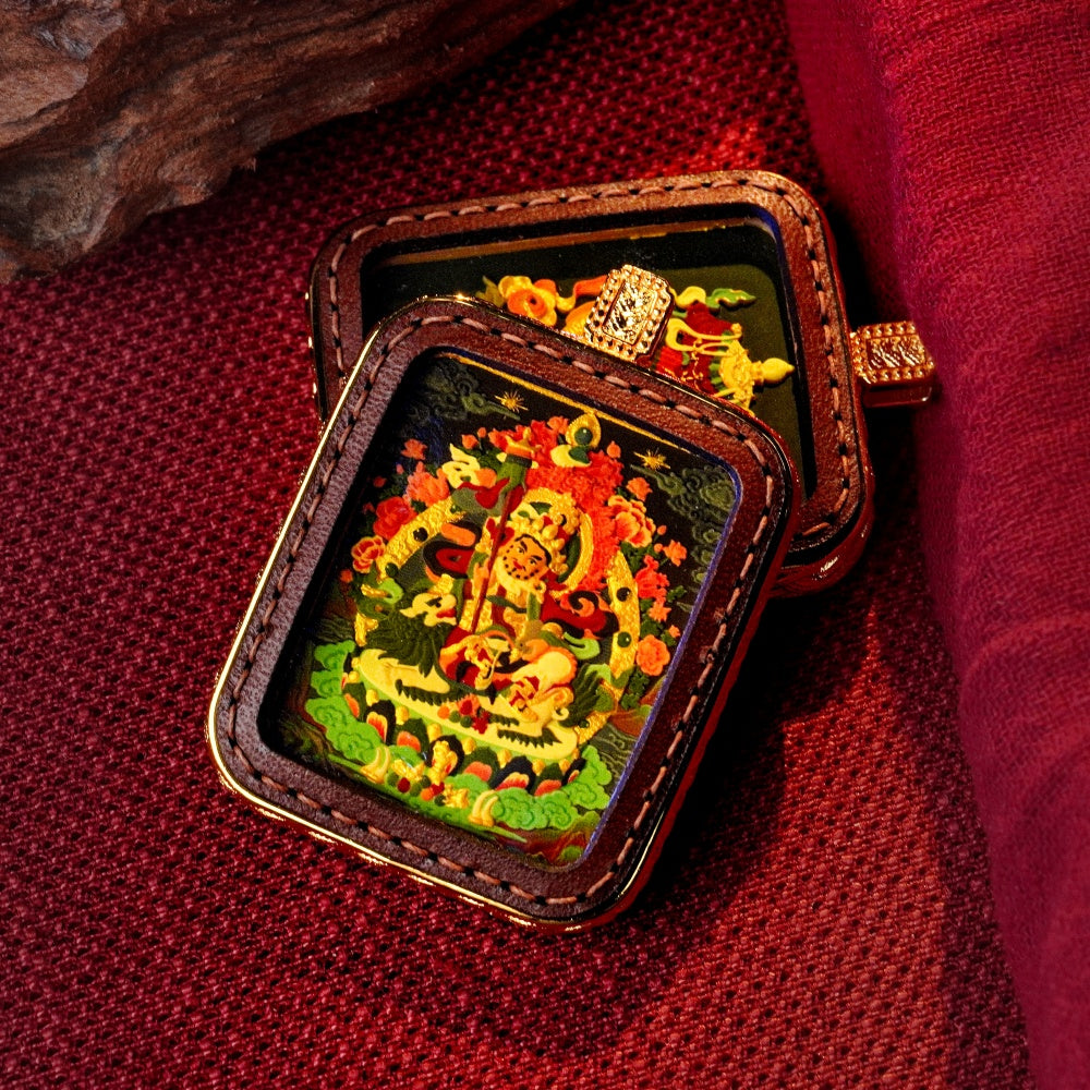 Vaishravana: The Sovereign of Heavenly Wealth | Reversible Hand-Painted Micro-Art in Artisan Leather