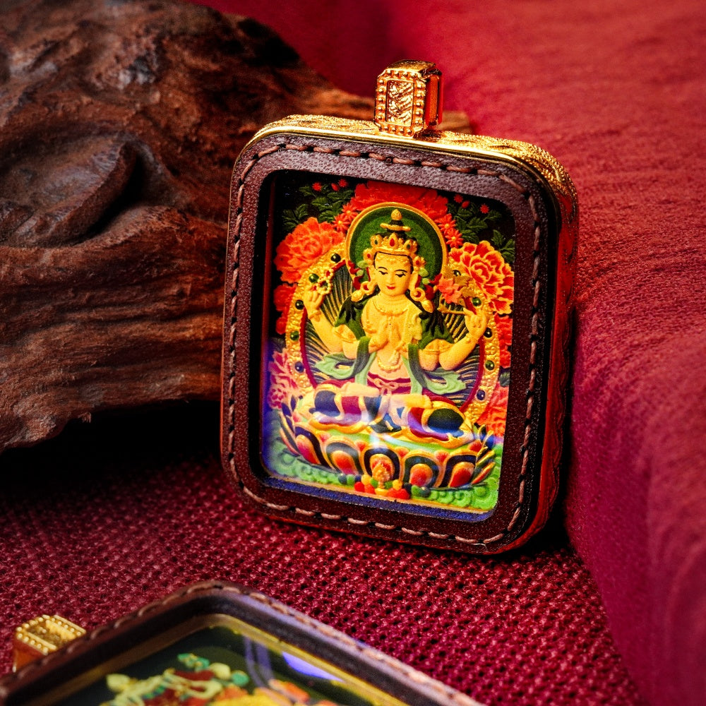 Avalokiteshvara: The Heart of Infinite Compassion | Reversible Hand-Painted Micro-Art in Artisan Leather