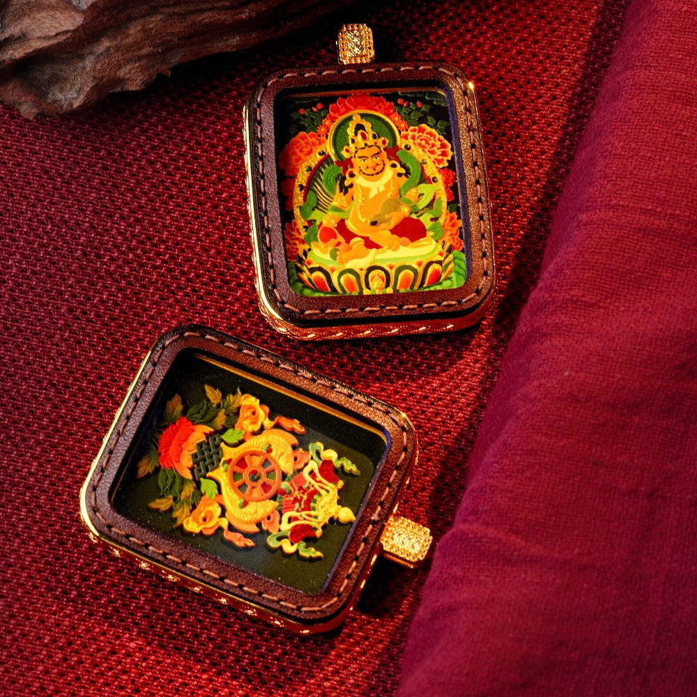 Yellow Jambhala: The Deity of Universal Abundance | Reversible Hand-Painted Micro-Art in Artisan Leather