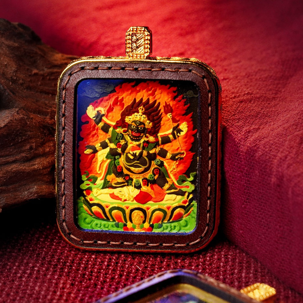 Six-Arm Mahakala: The Supreme Guardian of Wisdom | Reversible Hand-Painted Micro-Art in Artisan Leather