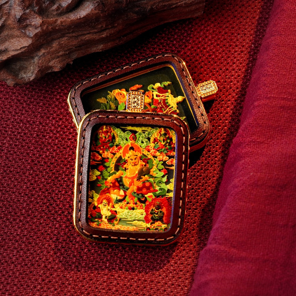 Five Wealth Gods: The Mandala of Universal Abundance | Reversible Hand-Painted Micro-Art in Artisan Leather