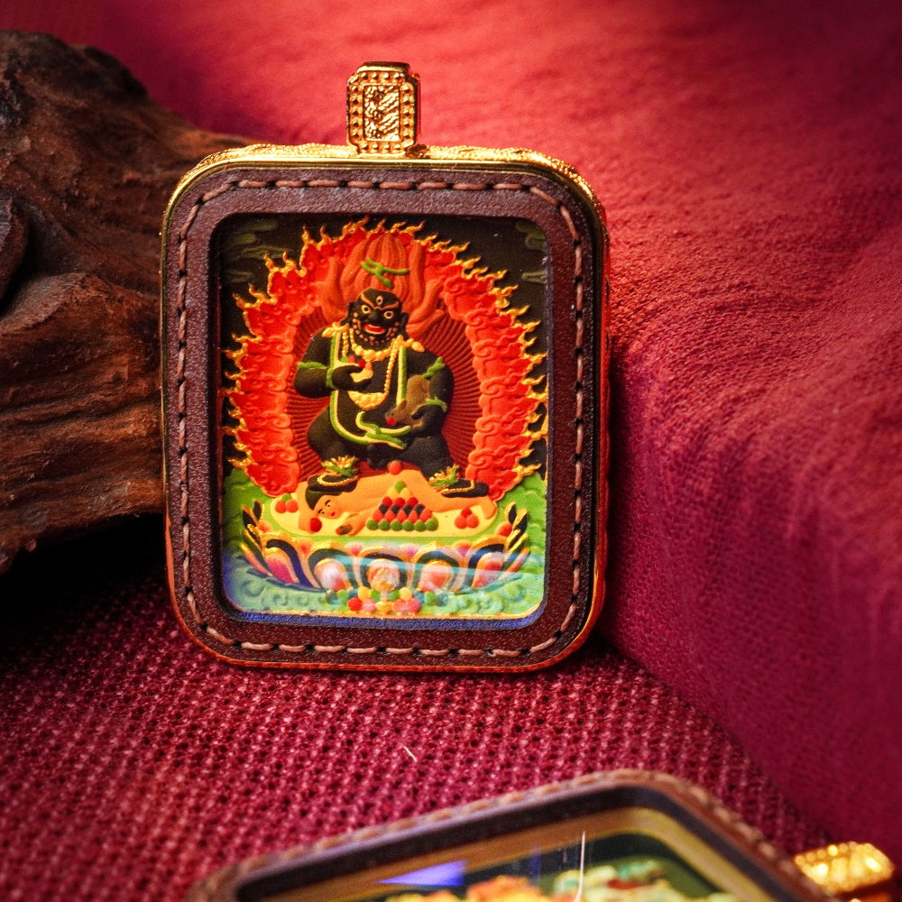 Black Jambhala | Hand-Painted Micro-Art in Artisan Leather