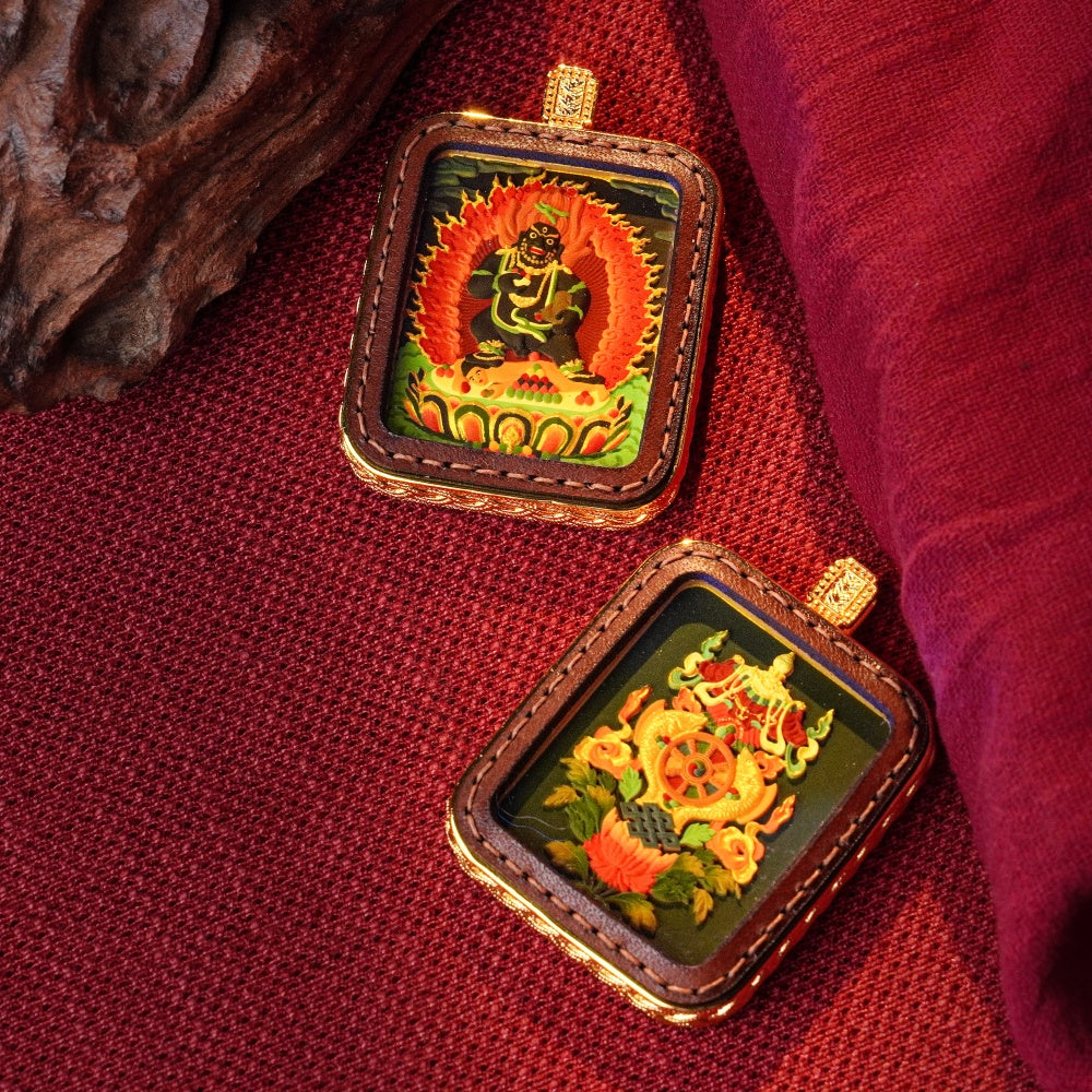 Black Jambhala: God of Infinite Abundance | Hand-Gilded Micro-Art in Artisan Cowhide Leather