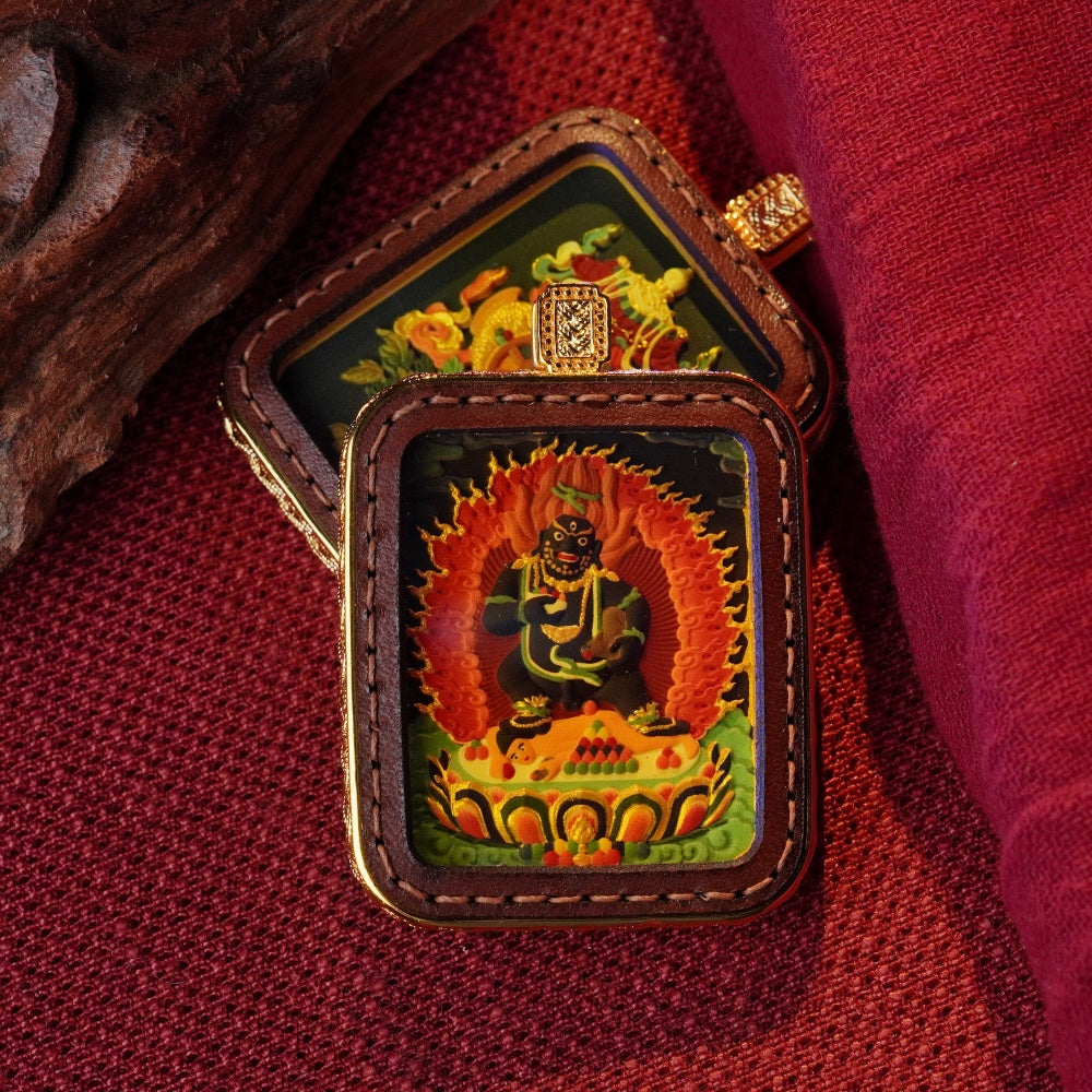 Black Jambhala | Hand-Painted Micro-Art in Artisan Leather