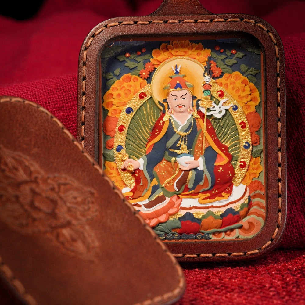The Guru of Power | Spiritual Sovereignty & Absolute Protection Leather-Wrapped Shield (Padmasambhava)