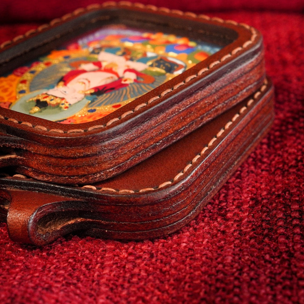 The Golden Sun-Throne | Ultimate Clarity & Sovereign Leadership Genuine Leather-Wrapped Shield (Vairocana)