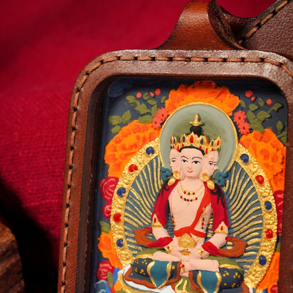 The Golden Sun-Throne | Ultimate Clarity & Sovereign Leadership Genuine Leather-Wrapped Shield (Vairocana)