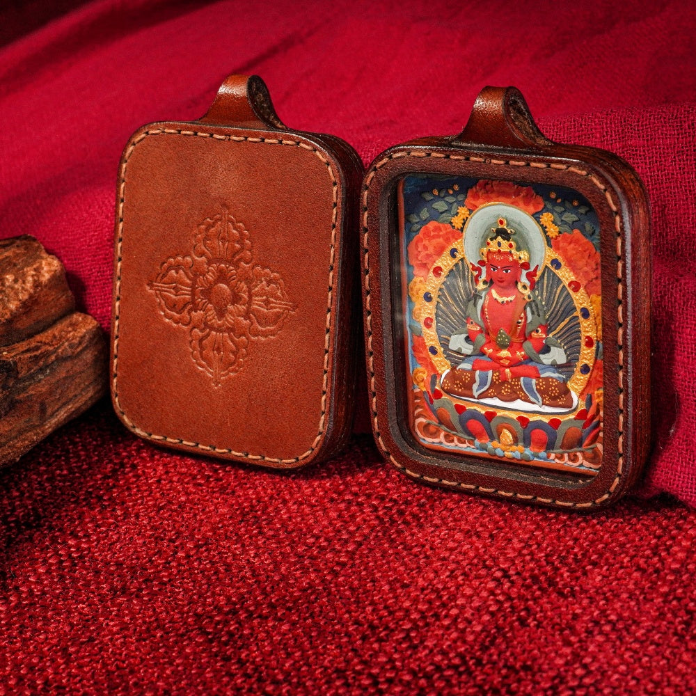 The Eternal Life Source | Longevity & Vitality Restoration Leather-Wrapped Shield (Amitayus)