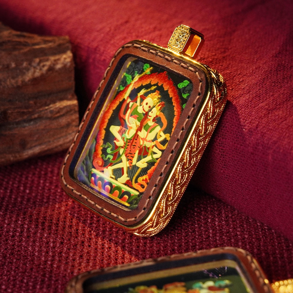 Citipati: The Eternal Dance of Liberation | Reversible Hand-Painted Micro-Art in Artisan Leather
