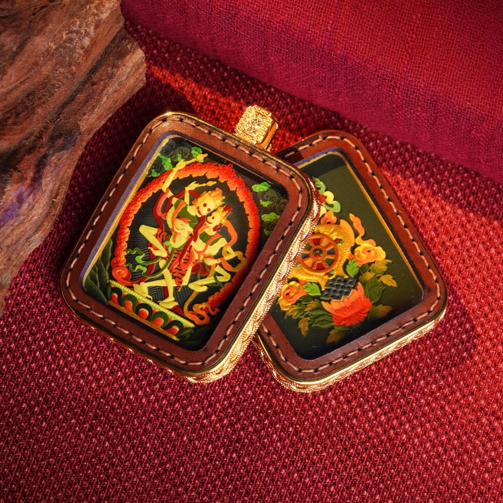 Citipati: The Eternal Dance of Liberation | Reversible Hand-Painted Micro-Art in Artisan Leather