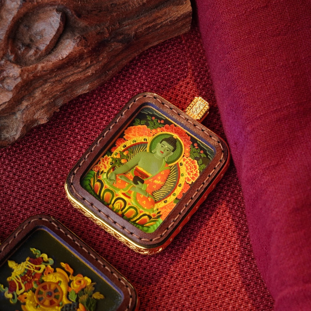 Medicine Buddha: The Source of Infinite Healing | Reversible Hand-Painted Micro-Art in Artisan Leather