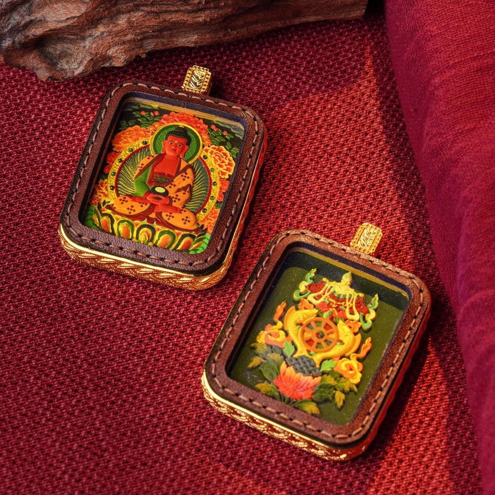 Amitabha Buddha: The Guardian of Infinite Light | Reversible Hand-Painted Micro-Art in Artisan Leather