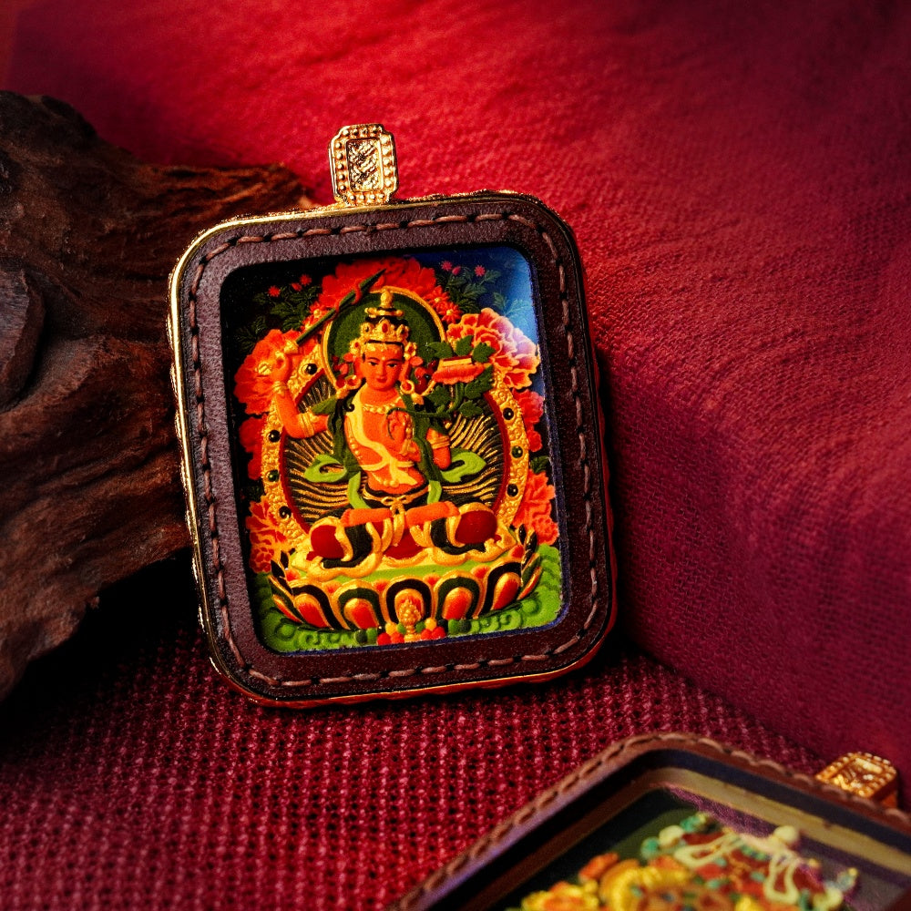 Manjushri: The Bodhisattva of Transcendent Wisdom | Reversible Hand-Painted Micro-Art in Artisan Leather