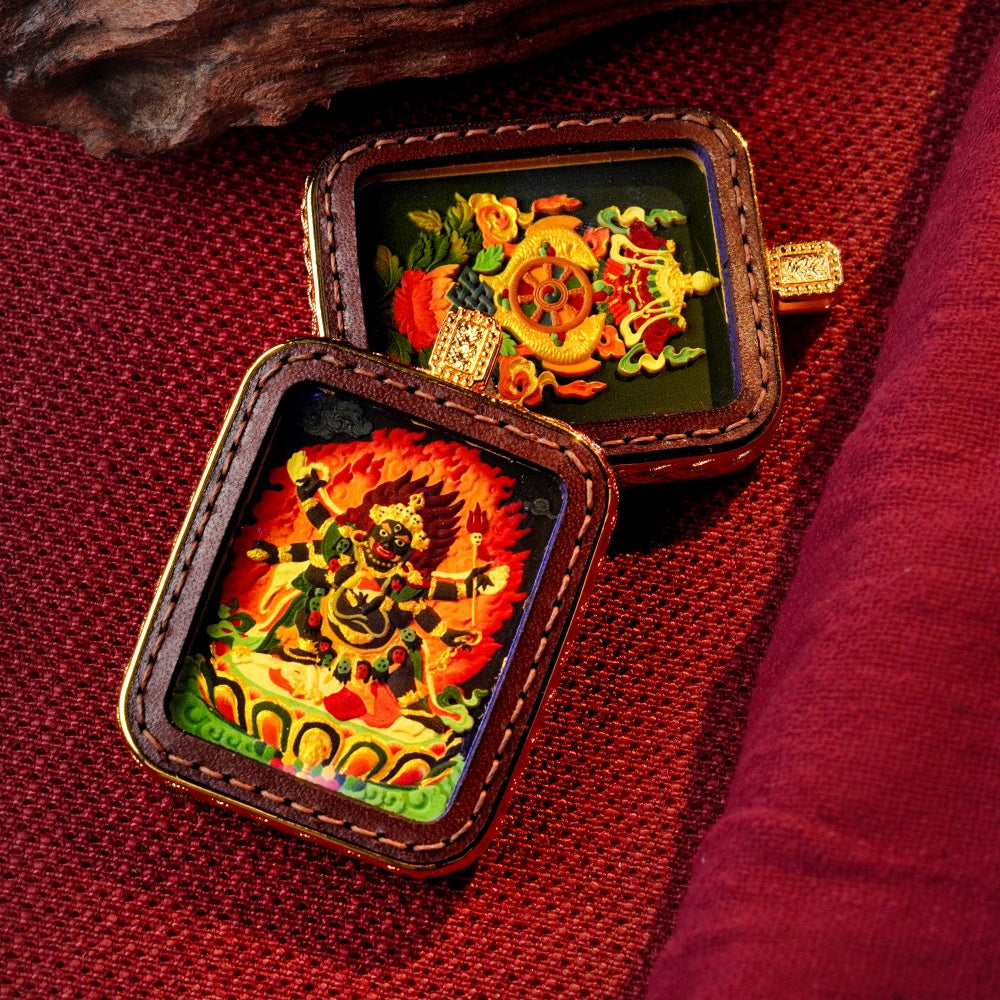 Six-Arm Mahakala: The Supreme Guardian of Wisdom | Reversible Hand-Painted Micro-Art in Artisan Leather