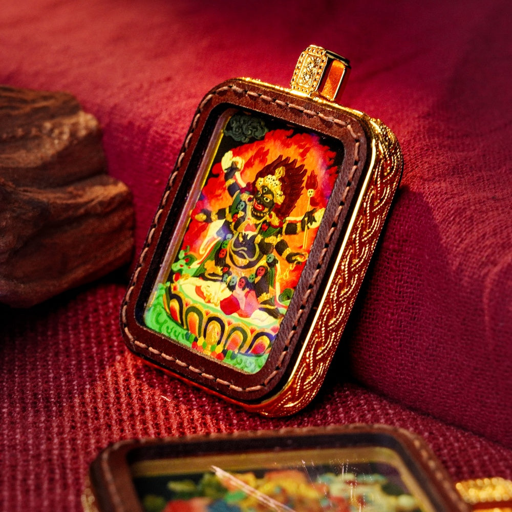 Six-Arm Mahakala: The Supreme Guardian of Wisdom | Reversible Hand-Painted Micro-Art in Artisan Leather