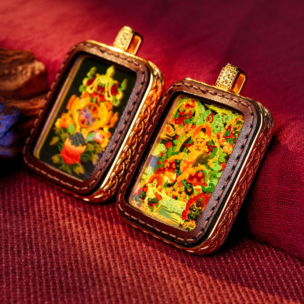 Five Wealth Gods: The Mandala of Universal Abundance | Reversible Hand-Painted Micro-Art in Artisan Leather