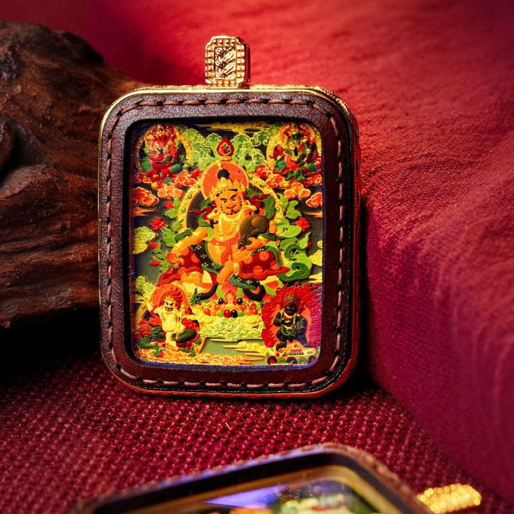 Five Wealth Gods: The Mandala of Universal Abundance | Reversible Hand-Painted Micro-Art in Artisan Leather