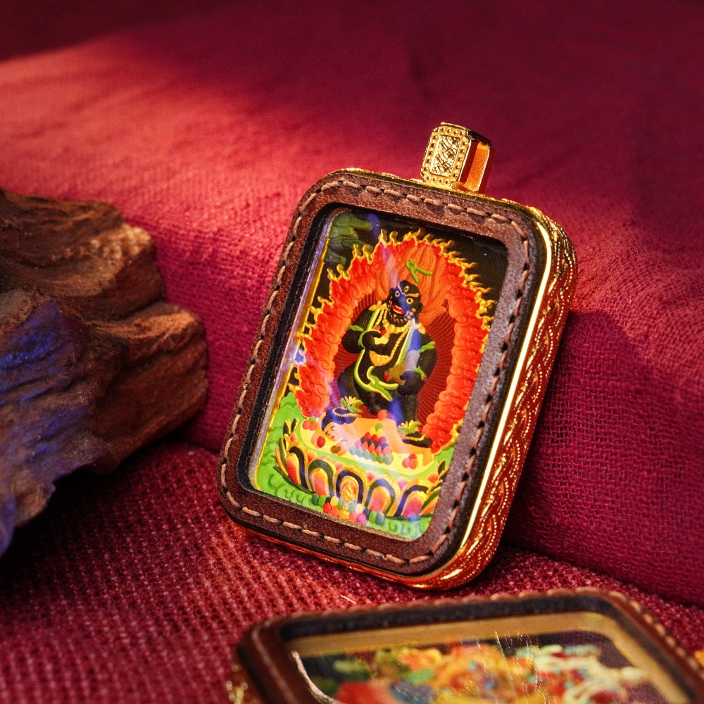 Black Jambhala | Hand-Painted Micro-Art in Artisan Leather