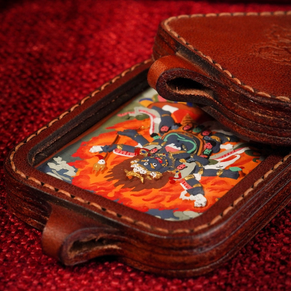 The Fierce Protector | Overcoming Inner Obstacles & Spiritual Breakthrough Leather-Wrapped Shield (Six-Armed Mahakala)
