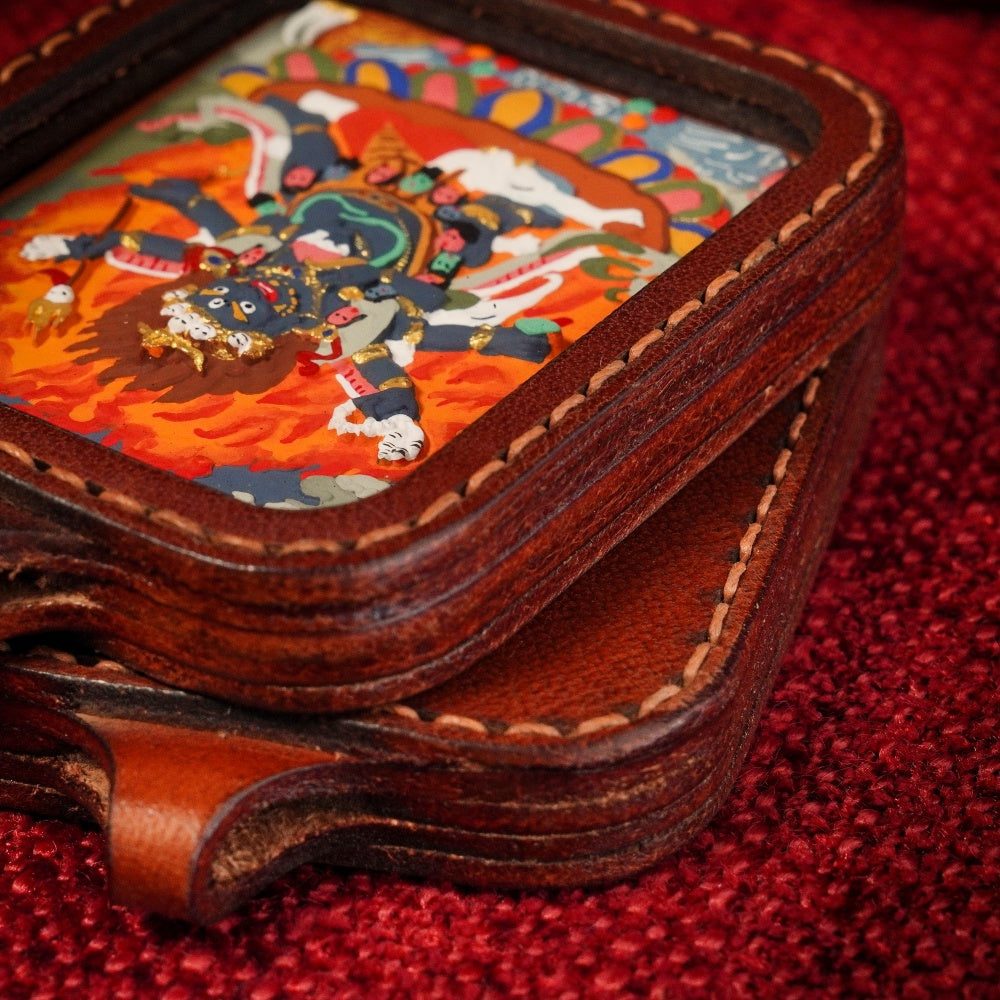 The Fierce Protector | Overcoming Inner Obstacles & Spiritual Breakthrough Leather-Wrapped Shield (Six-Armed Mahakala)