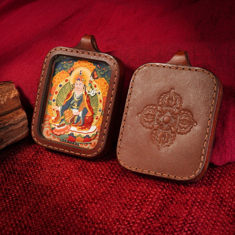 The Guru of Power | Spiritual Sovereignty & Absolute Protection Leather-Wrapped Shield (Padmasambhava)