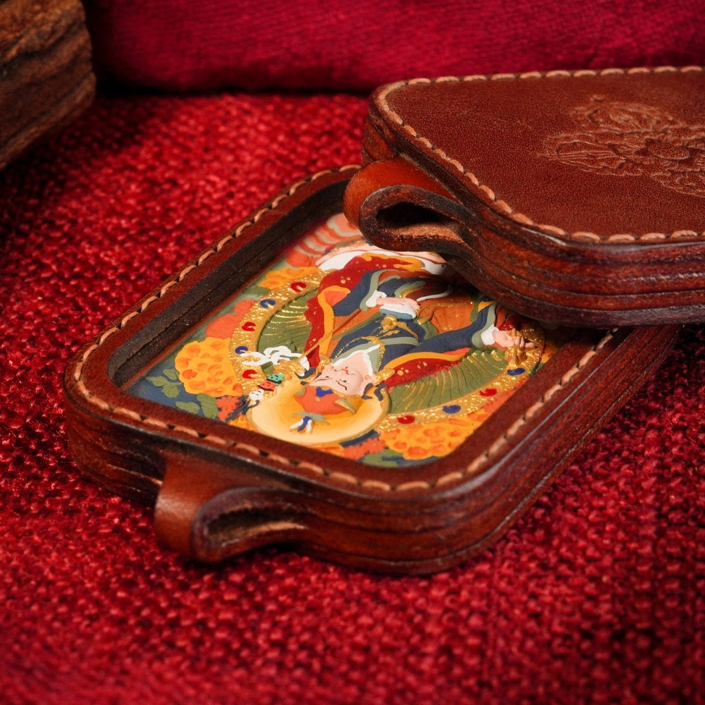 The Guru of Power | Spiritual Sovereignty & Absolute Protection Leather-Wrapped Shield (Padmasambhava)