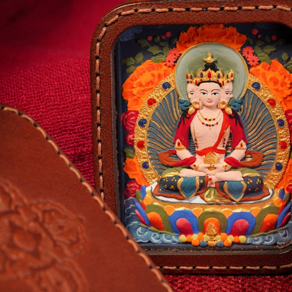 The Golden Sun-Throne | Ultimate Clarity & Sovereign Leadership Genuine Leather-Wrapped Shield (Vairocana)