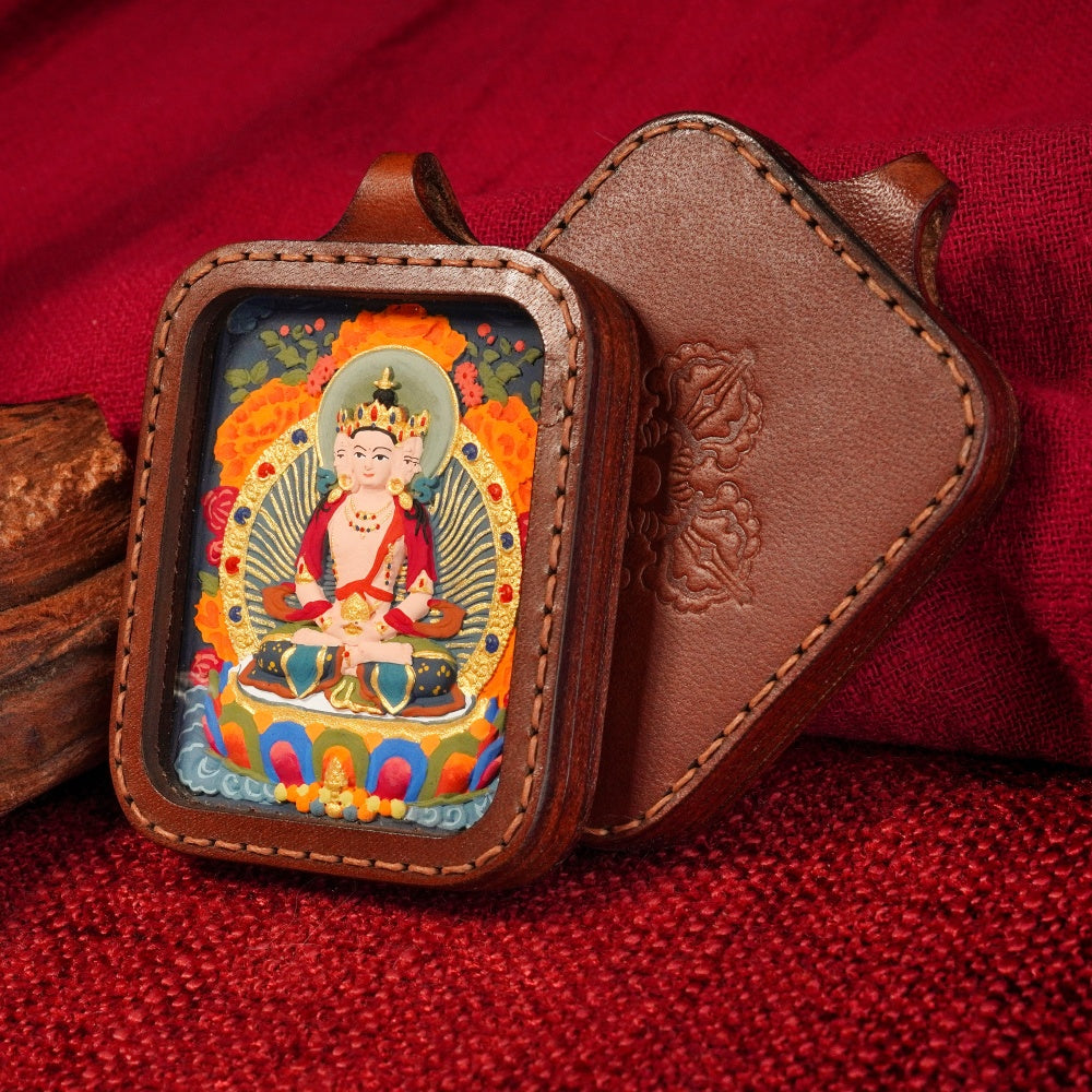 The Golden Sun-Throne | Ultimate Clarity & Sovereign Leadership Genuine Leather-Wrapped Shield (Vairocana)