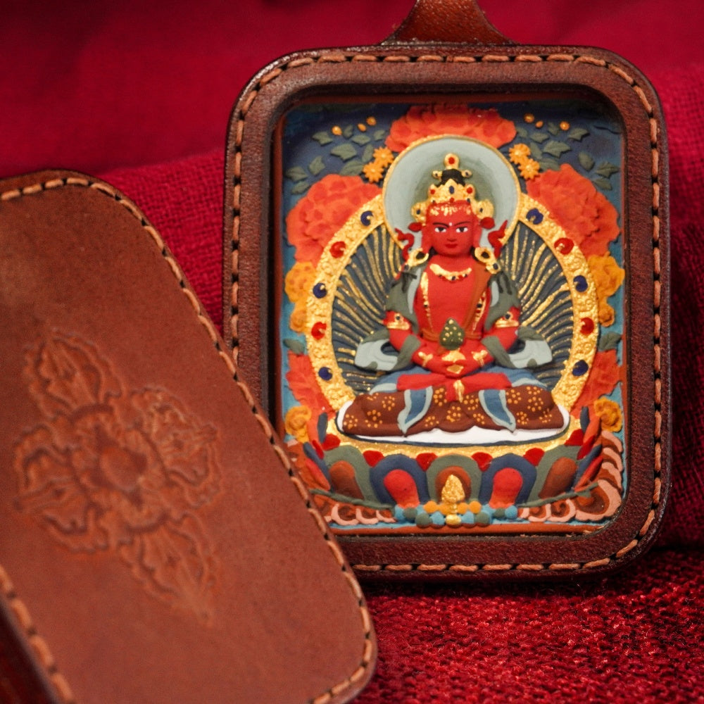 The Eternal Life Source | Longevity & Vitality Restoration Leather-Wrapped Shield (Amitayus)
