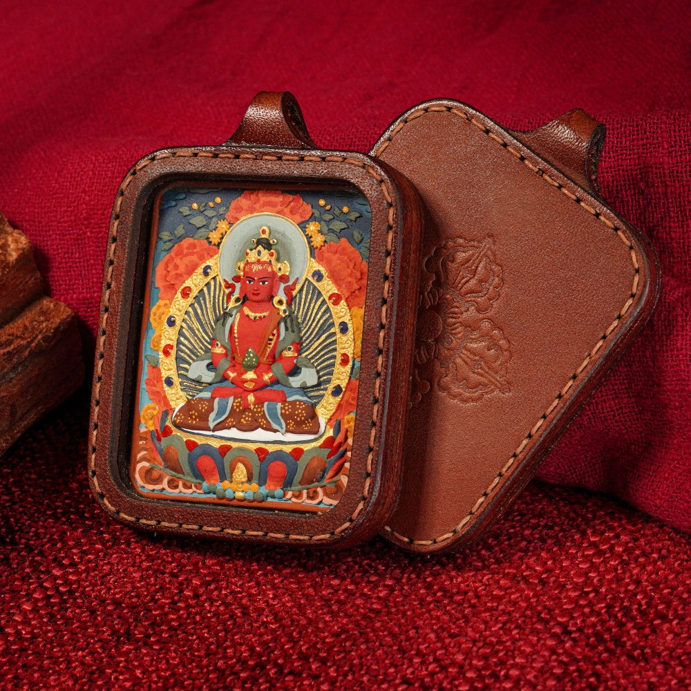 The Eternal Life Source | Longevity & Vitality Restoration Leather-Wrapped Shield (Amitayus)